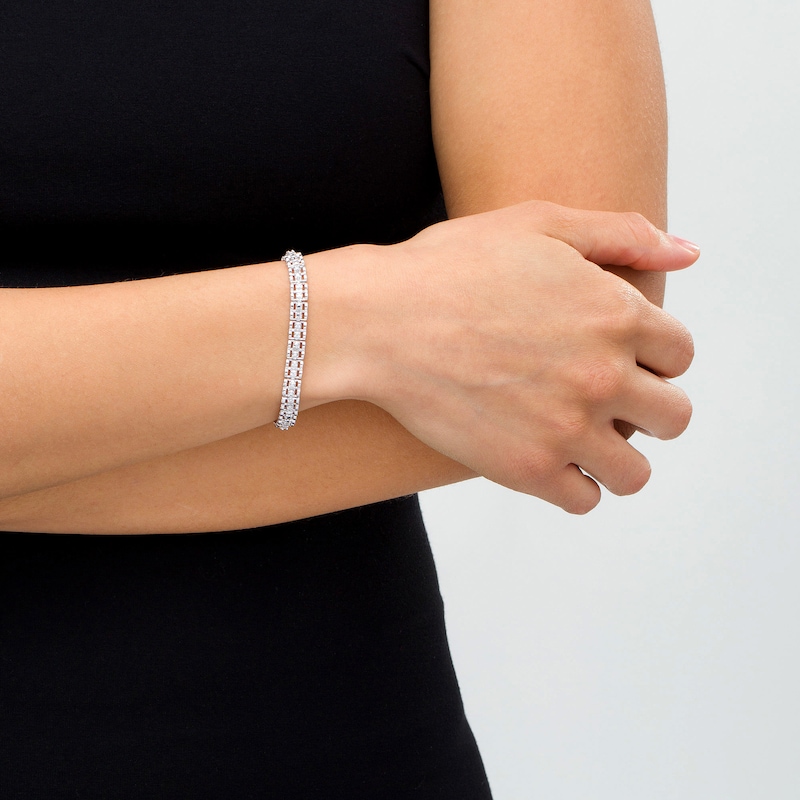 Main Image 2 of 1/10 CT. T.W. Diamond Triple-Row Link Bracelet in Sterling Silver - 7.25"