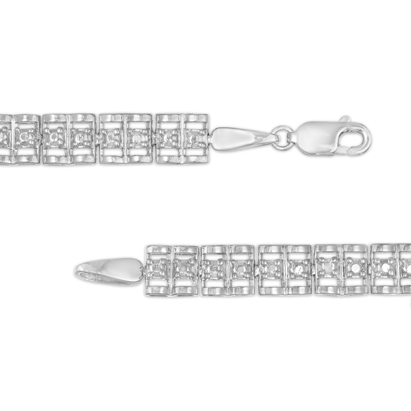 Main Image 3 of 1/10 CT. T.W. Diamond Triple-Row Link Bracelet in Sterling Silver - 7.25"