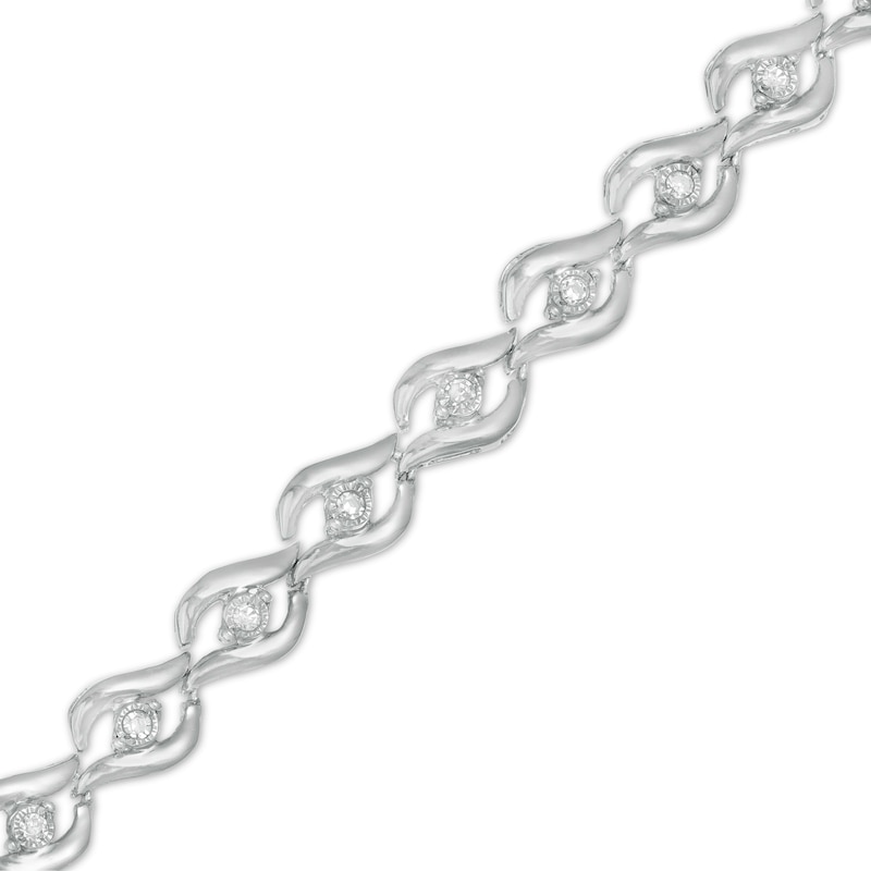Main Image 1 of 1/10 CT. T.W. Diamond Flame Link Bracelet in Sterling Silver - 7.25"
