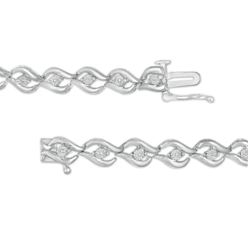 Main Image 3 of 1/10 CT. T.W. Diamond Flame Link Bracelet in Sterling Silver - 7.25"