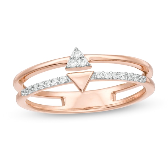 1/15 CT. T.w. Diamond Double Triangle Split Shank Ring in 10K Rose Gold