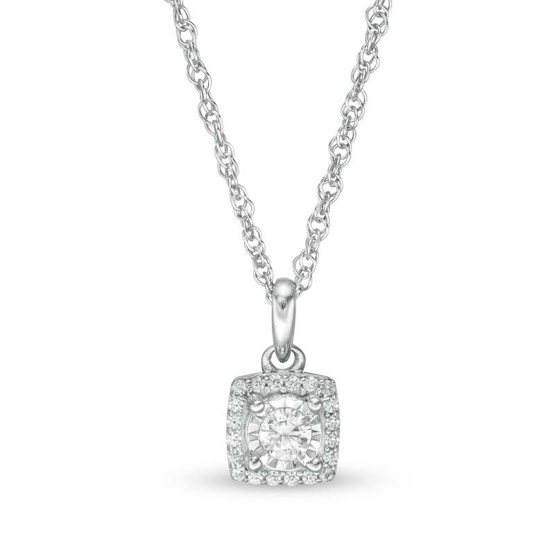 Main Image 1 of 1/8 CT. T.W. Diamond Square Frame Pendant in 10K White Gold