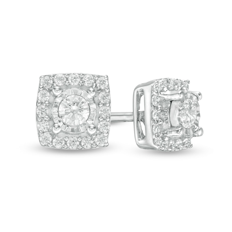 Main Image 1 of 1/8 CT. T.W. Diamond Square Frame Stud Earrings in 10K White Gold