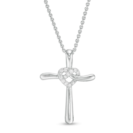 1/15 CT. T.w. Diamond Cross with Heart Pendant in Sterling Silver
