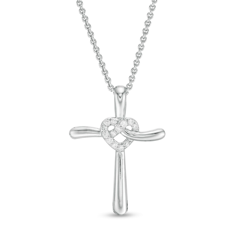 1/15 CT. T.W. Diamond Cross with Heart Pendant in Sterling Silver | Zales