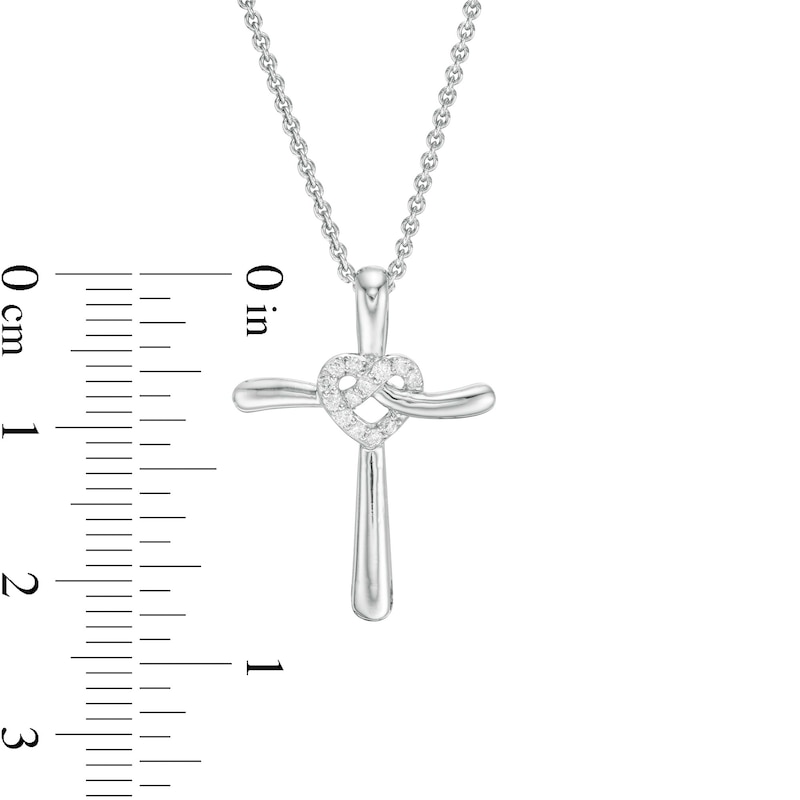 1/15 CT. T.W. Diamond Cross with Heart Pendant in Sterling Silver