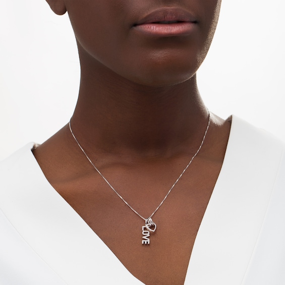 1/20 CT. T.w. Diamond Outline Heart, "Love" and Circle Charm Pendant in Sterling Silver and 10K Rose Gold