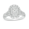 Thumbnail Image 1 of 1 CT. T.W. Emerald-Cut Diamond Double Octagonal Frame Split Shank Vintage-Style Engagement Ring in 14K White Gold