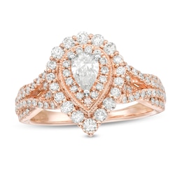 1 CT. T.W. Pear-Shaped Diamond Double Frame Split Shank Vintage-Style Engagement Ring in 14K Rose Gold