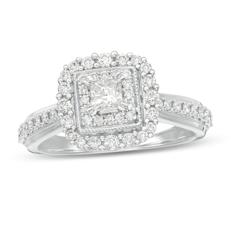 5/8 CT. T.W. Princess-Cut Diamond Double Frame Vintage-Style Engagement Ring in 10K White Gold