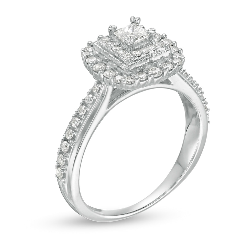 Main Image 3 of 5/8 CT. T.W. Princess-Cut Diamond Double Frame Vintage-Style Engagement Ring in 10K White Gold