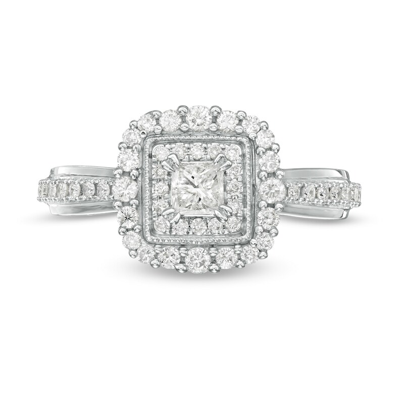 5/8 CT. T.W. Princess-Cut Diamond Double Frame Vintage-Style Engagement Ring in 10K White Gold