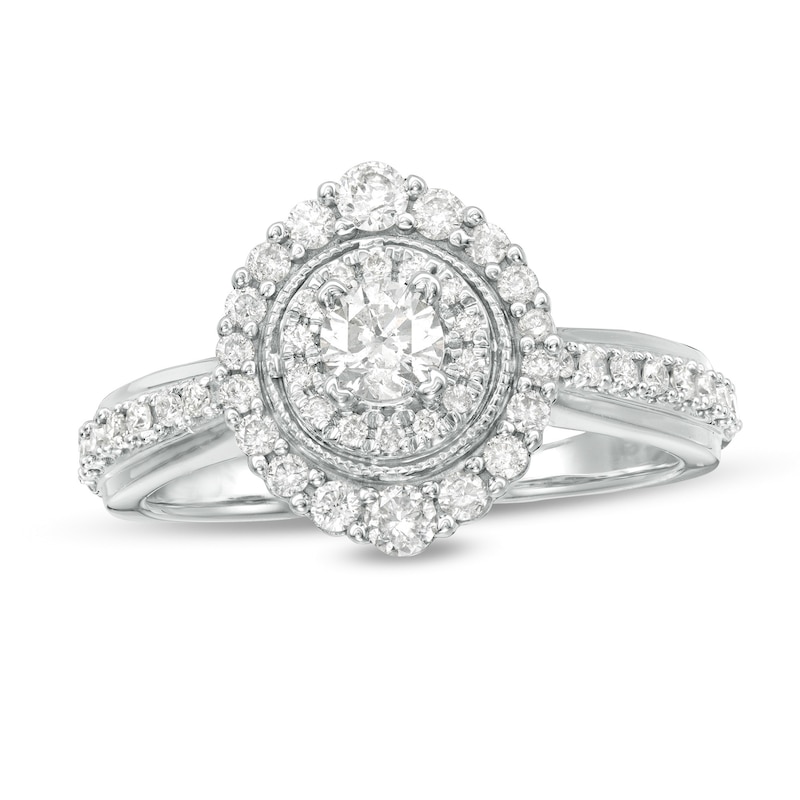 5/8 CT. T.W. Diamond Double Frame Vintage-Style Engagement Ring in 10K White Gold