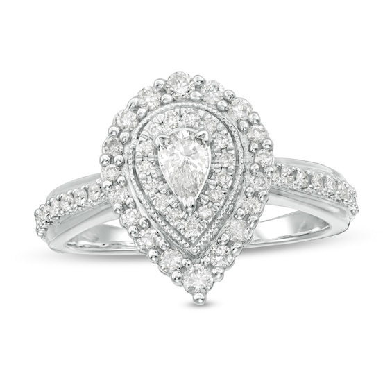 5/8 CT. T.w. Pear-Shaped Diamond Double Frame Vintage-Style Engagement Ring in 10K White Gold