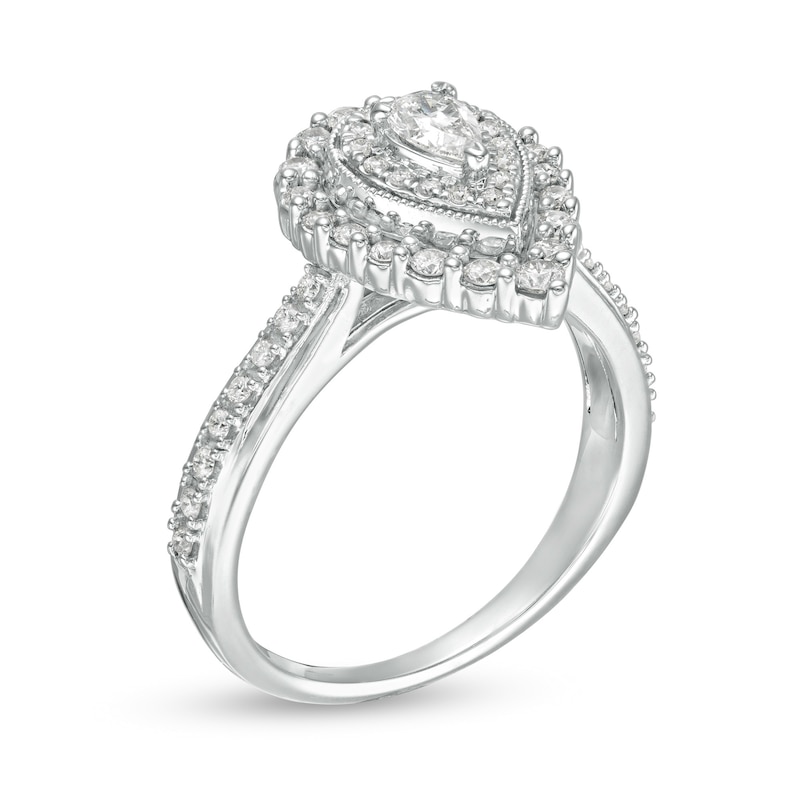 5/8 CT. T.W. Pear-Shaped Diamond Double Frame Vintage-Style Engagement Ring in 10K White Gold