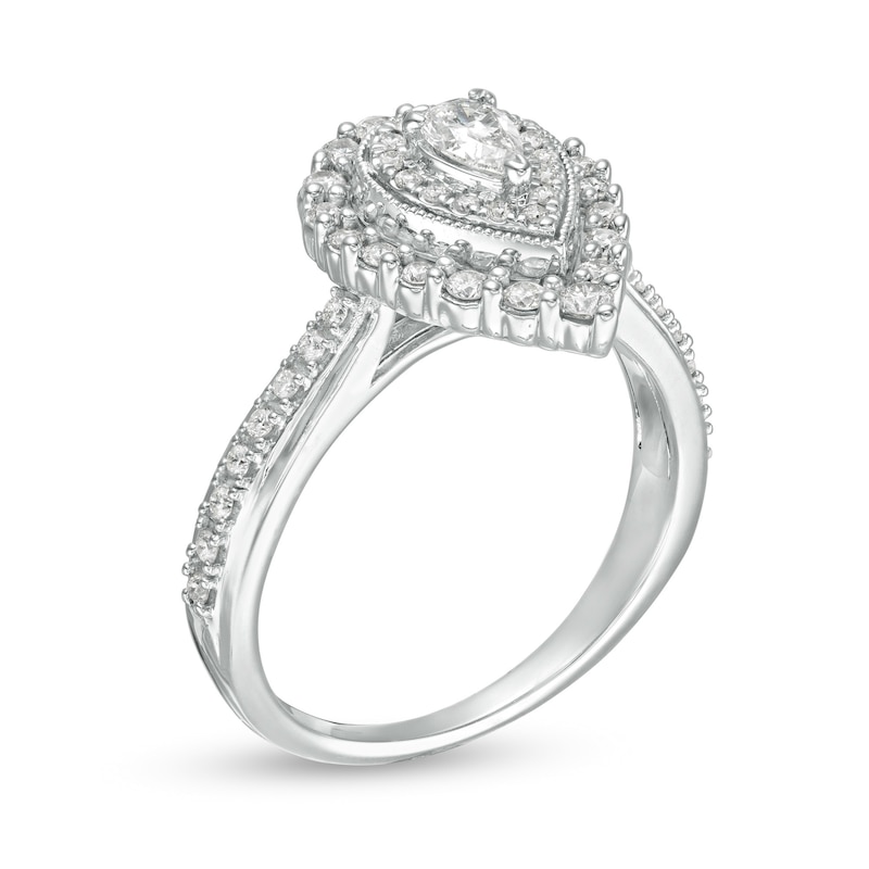 Main Image 3 of 5/8 CT. T.W. Pear-Shaped Diamond Double Frame Vintage-Style Engagement Ring in 10K White Gold