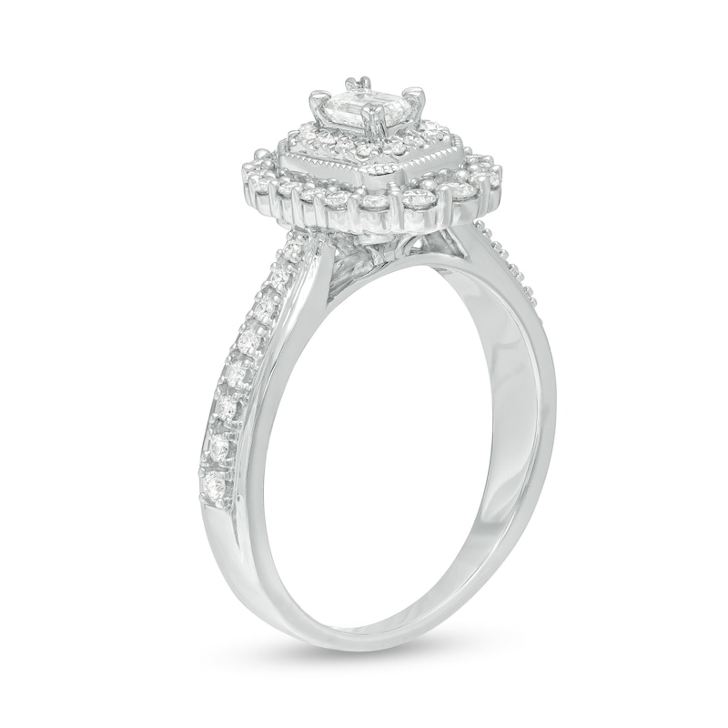 Main Image 3 of 5/8 CT. T.W. Emerald-Cut Diamond Double Octagonal Frame Vintage-Style Engagement Ring in 10K White Gold
