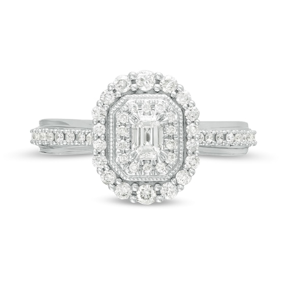 5/8 CT. T.w. Emerald-Cut Diamond Double Octagonal Frame Vintage-Style Engagement Ring in 10K White Gold