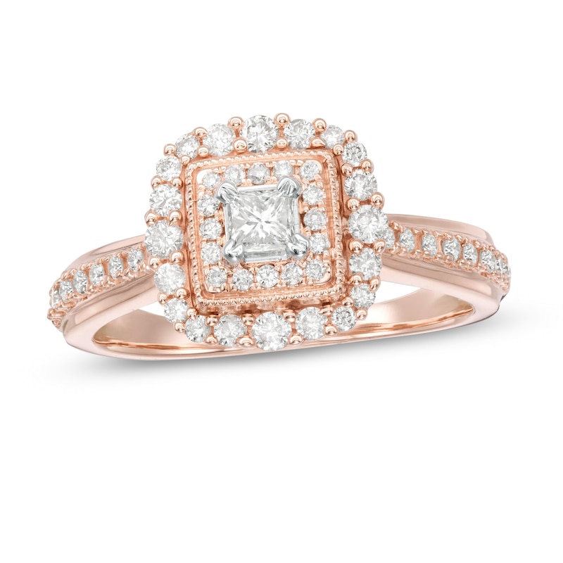 5/8 CT. T.W. Princess-Cut Diamond Double Frame Vintage-Style Engagement Ring in 10K Rose Gold