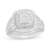 Thumbnail Image 1 of 1 CT. T.W. Princess-Cut Composite Diamond Double Frame Multi-Row Vintage-Style Engagement Ring in 10K White Gold