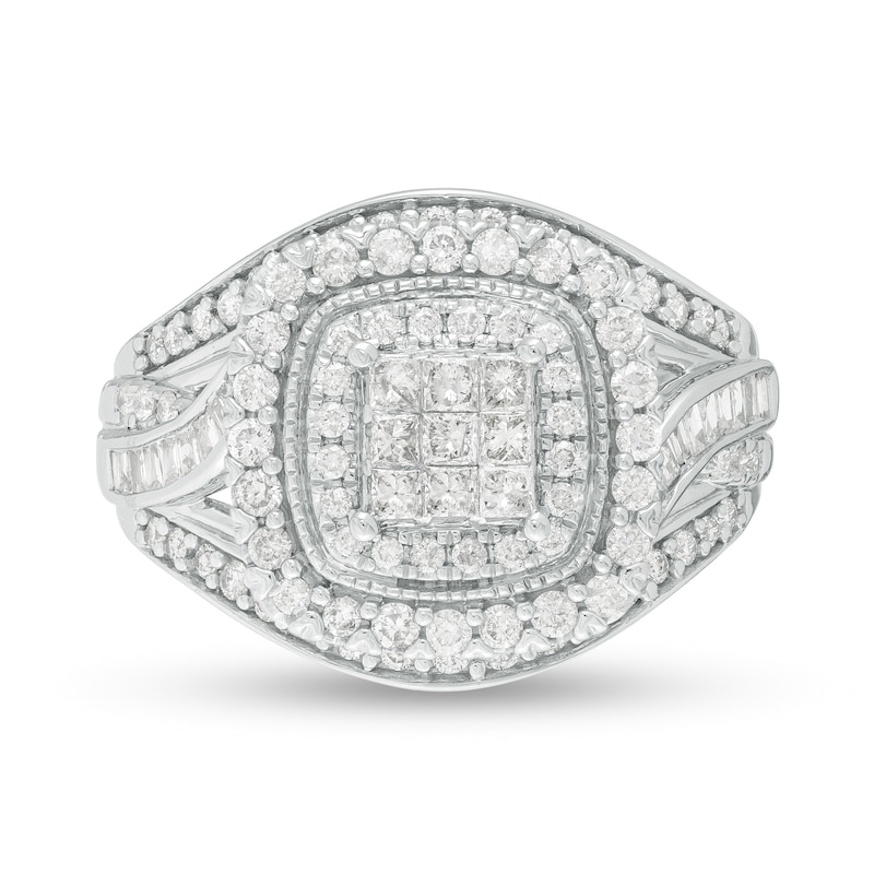 1 CT. T.W. Princess-Cut Composite Diamond Double Frame Multi-Row Vintage-Style Engagement Ring in 10K White Gold