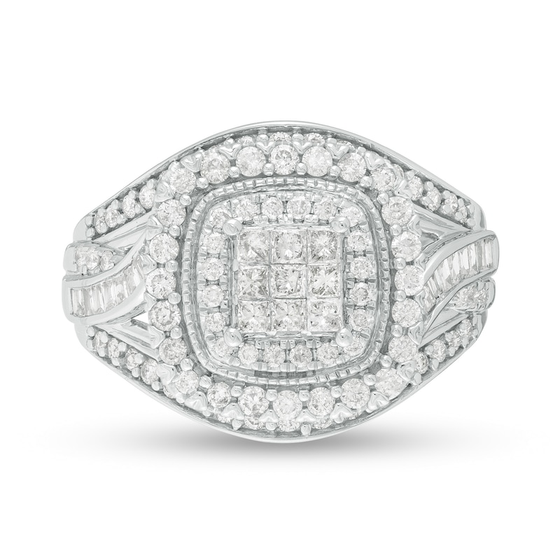 Main Image 4 of 1 CT. T.W. Princess-Cut Composite Diamond Double Frame Multi-Row Vintage-Style Engagement Ring in 10K White Gold