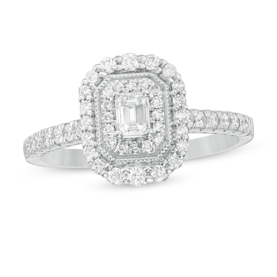 5/8 CT. T.w. Emerald-Cut Diamond Double Octagonal Frame Vintage-Style Engagement Ring in 10K White Gold
