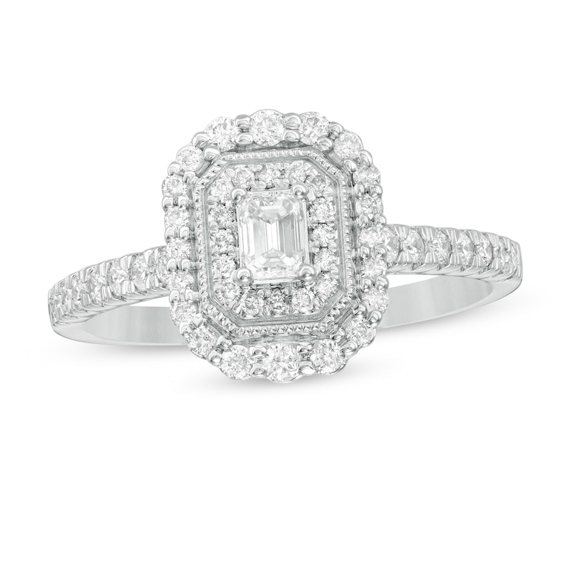 Zales 5/8 Ct. T.W. Pear-Shaped Diamond Double Frame Vintage-Style Engagement Ring in 10K White Gold