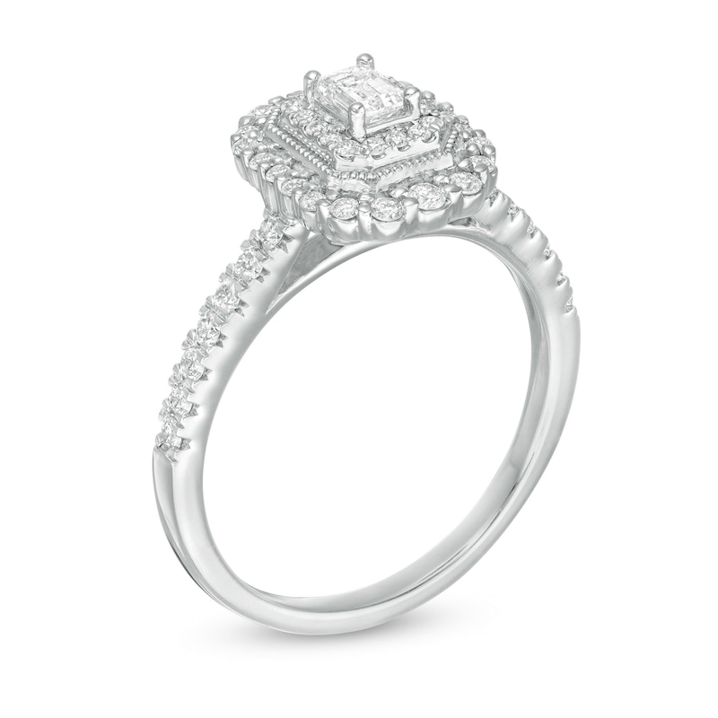 Main Image 3 of 5/8 CT. T.W. Emerald-Cut Diamond Double Octagonal Frame Vintage-Style Engagement Ring in 10K White Gold