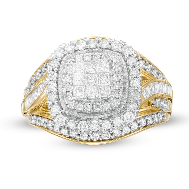 Main Image 1 of 1 CT. T.W. Princess-Cut Composite Diamond Double Frame Multi-Row Vintage-Style Engagement Ring in 10K Gold
