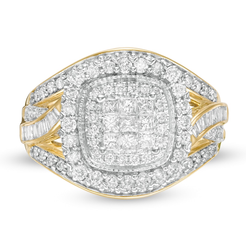Main Image 4 of 1 CT. T.W. Princess-Cut Composite Diamond Double Frame Multi-Row Vintage-Style Engagement Ring in 10K Gold