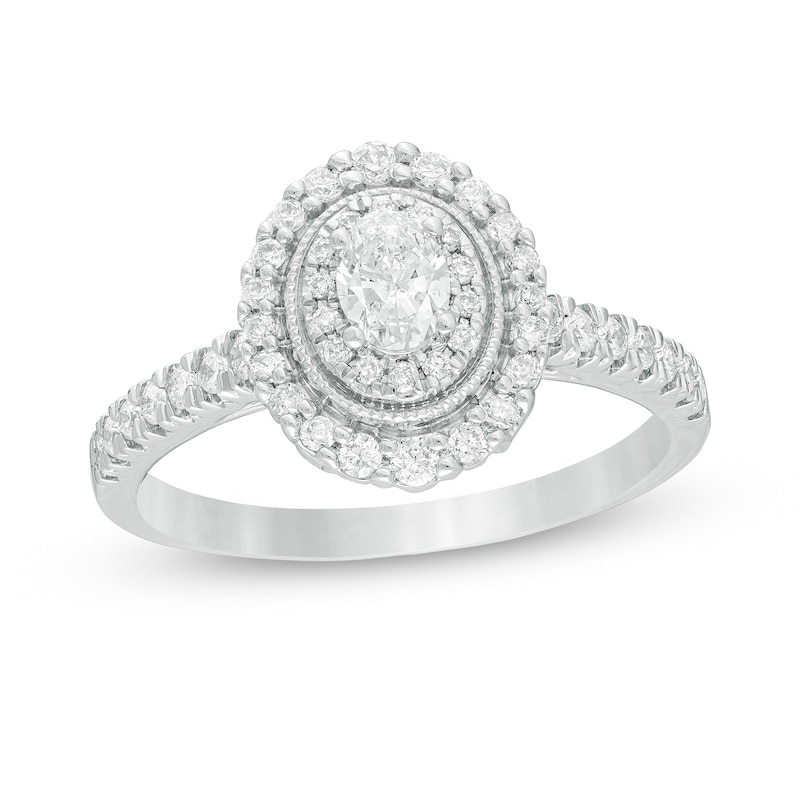 5/8 CT. T.W. Oval Diamond Double Frame Vintage-Style Engagement Ring in 10K White Gold