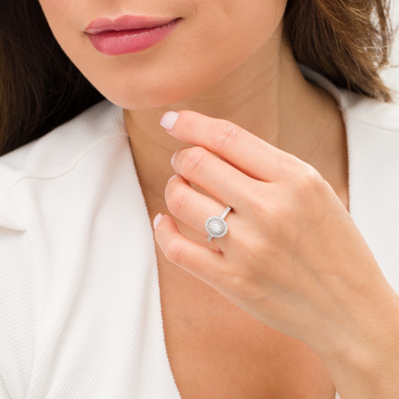 Main Image 2 of 5/8 CT. T.W. Oval Diamond Double Frame Vintage-Style Engagement Ring in 10K White Gold