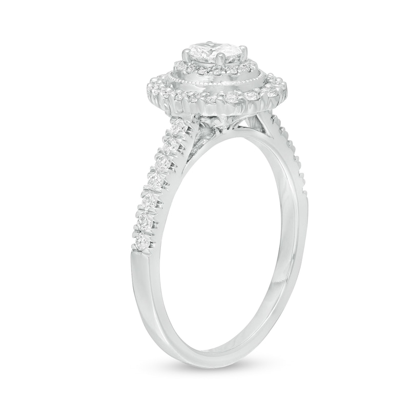 Main Image 3 of 5/8 CT. T.W. Oval Diamond Double Frame Vintage-Style Engagement Ring in 10K White Gold