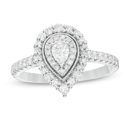 5/8 CT. T.W. Pear-Shaped Diamond Double Frame Vintage-Style Engagement Ring in 10K White Gold