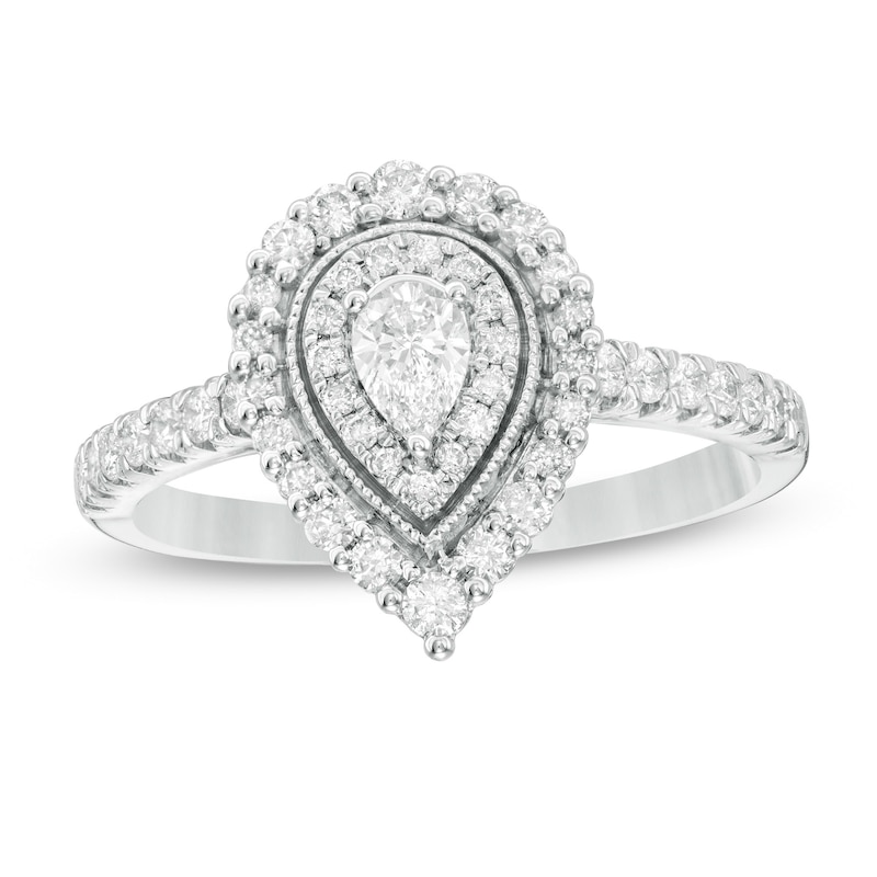 Main Image 1 of 5/8 CT. T.W. Pear-Shaped Diamond Double Frame Vintage-Style Engagement Ring in 10K White Gold