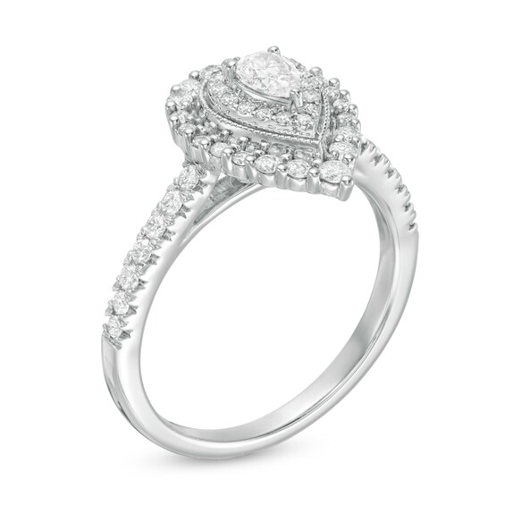 5/8 CT. T.w. Pear-Shaped Diamond Double Frame Vintage-Style Engagement Ring in 10K White Gold