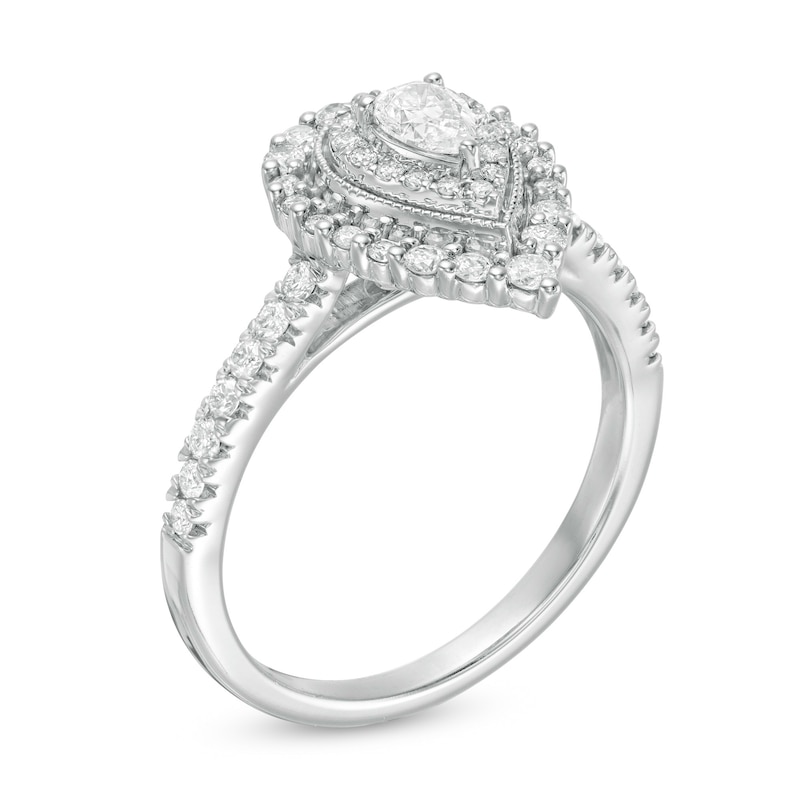 Main Image 3 of 5/8 CT. T.W. Pear-Shaped Diamond Double Frame Vintage-Style Engagement Ring in 10K White Gold