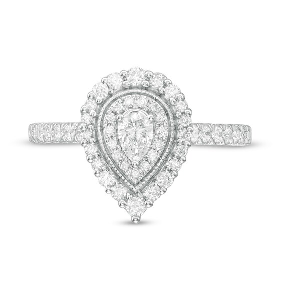 5/8 CT. T.w. Pear-Shaped Diamond Double Frame Vintage-Style Engagement Ring in 10K White Gold