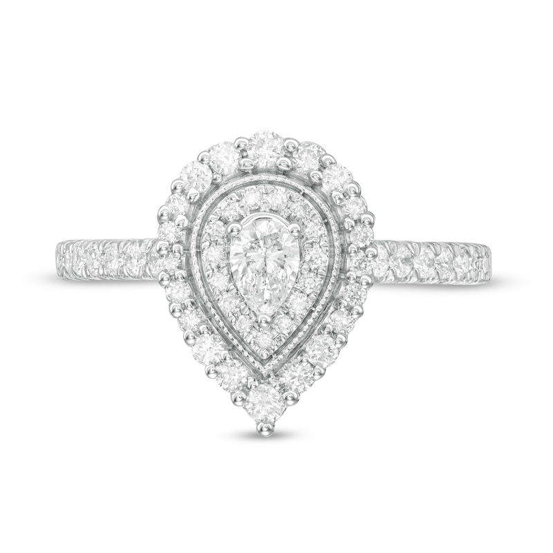 Main Image 4 of 5/8 CT. T.W. Pear-Shaped Diamond Double Frame Vintage-Style Engagement Ring in 10K White Gold