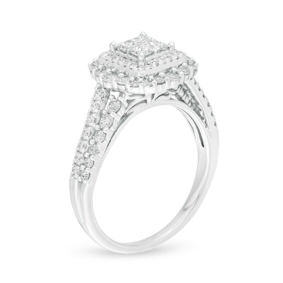 1 CT. T.w. Quad Princess-Cut Diamond Scallop Frame Double Row Engagement Ring in 10K White Gold