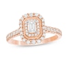 Thumbnail Image 1 of 5/8 CT. T.W. Emerald-Cut Diamond Double Octagonal Frame Vintage-Style Engagement Ring in 10K Rose Gold