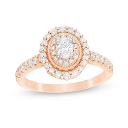 5/8 CT. T.W. Oval Diamond Double Frame Vintage-Style Engagement Ring in 10K Rose Gold