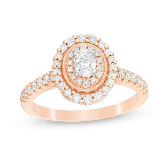 5/8 CT. T.w. Oval Diamond Double Frame Vintage-Style Engagement Ring in 10K Rose Gold