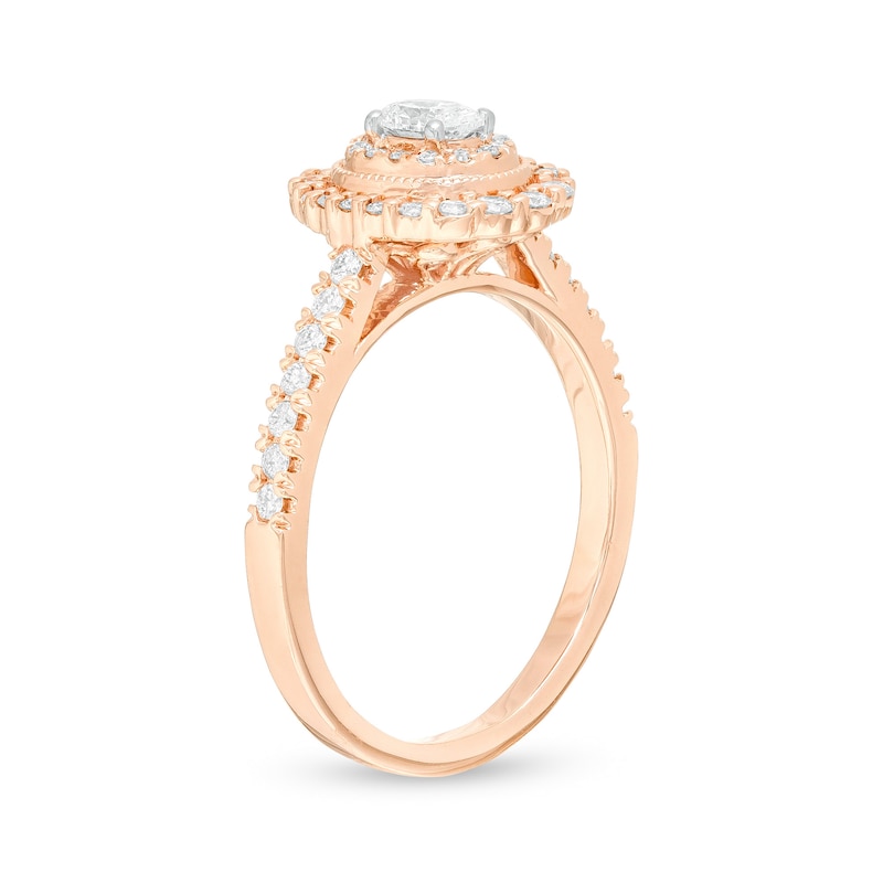 5/8 CT. T.W. Oval Diamond Double Frame Vintage-Style Engagement Ring in 10K Rose Gold