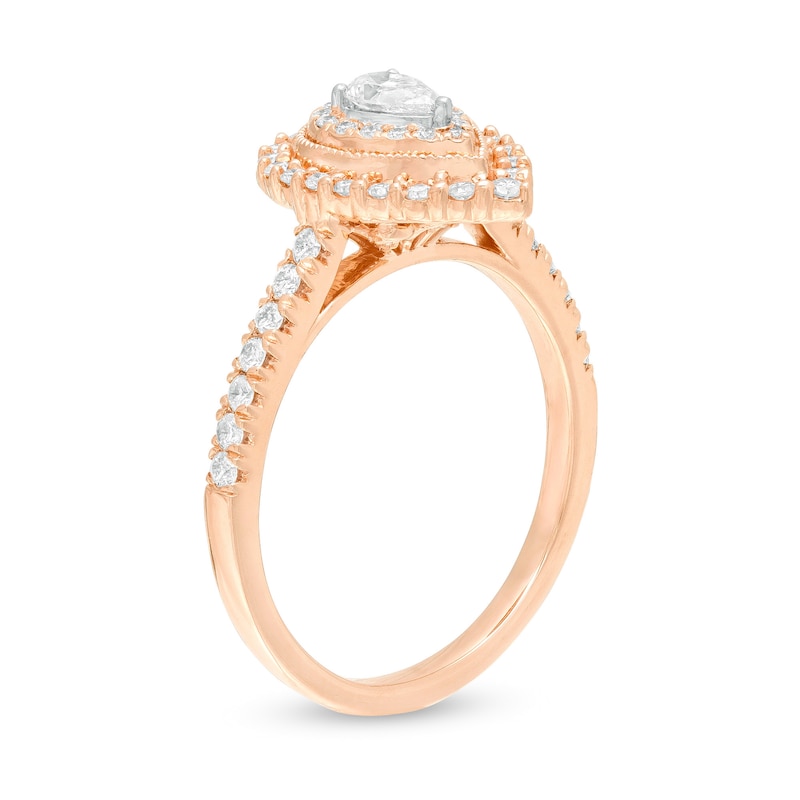 Main Image 3 of 5/8 CT. T.W. Pear-Shaped Diamond Double Frame Vintage-Style Engagement Ring in 10K Rose Gold