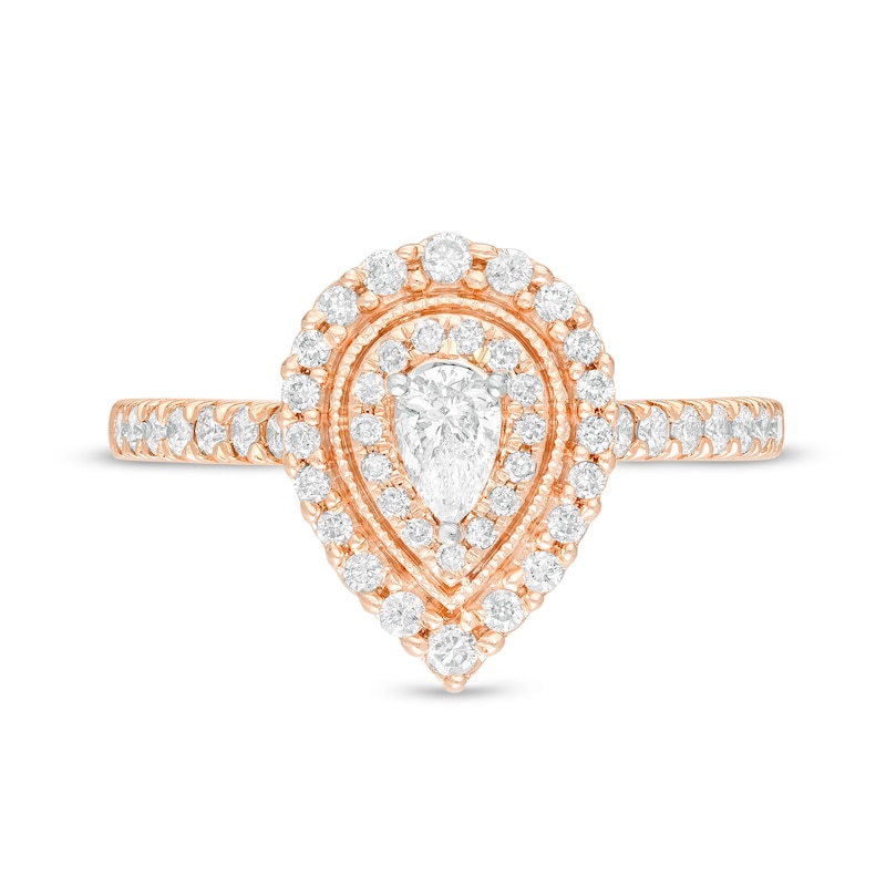 Main Image 4 of 5/8 CT. T.W. Pear-Shaped Diamond Double Frame Vintage-Style Engagement Ring in 10K Rose Gold