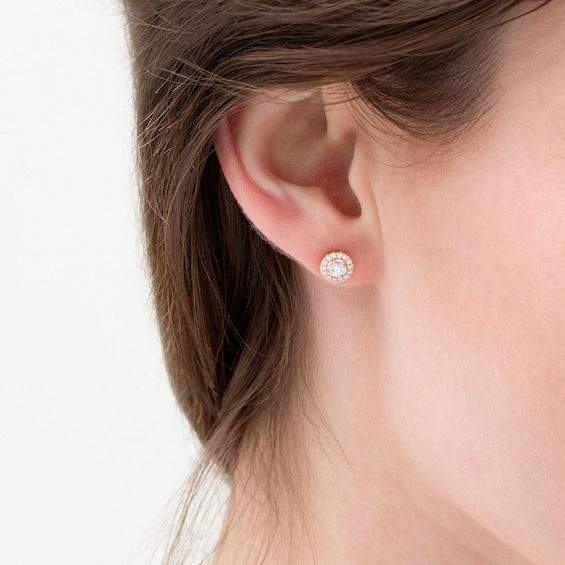1/3 CT. T.w. Diamond Frame Stud Earrings in 10K Rose Gold