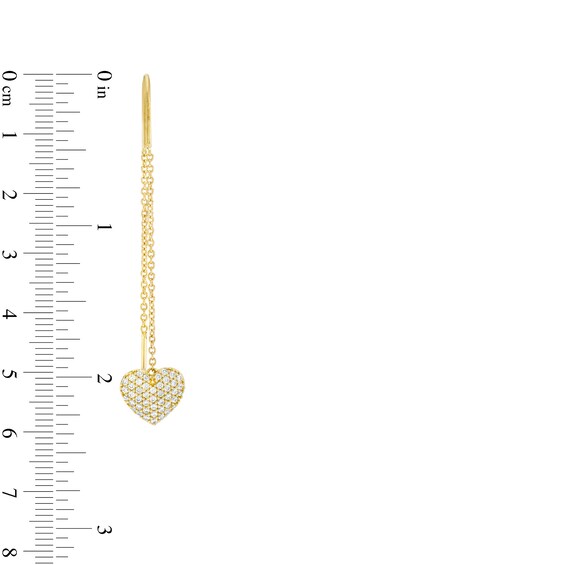 3/8 CT. T.w. Diamond Heart Threader Earrings in 10K Gold