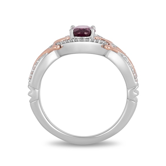 Enchanted Disney Mulan Live Action Rhodolite Garnet and 1/6 CT. T.w. Diamond Ring in Sterling Silver and 10K Rose Gold